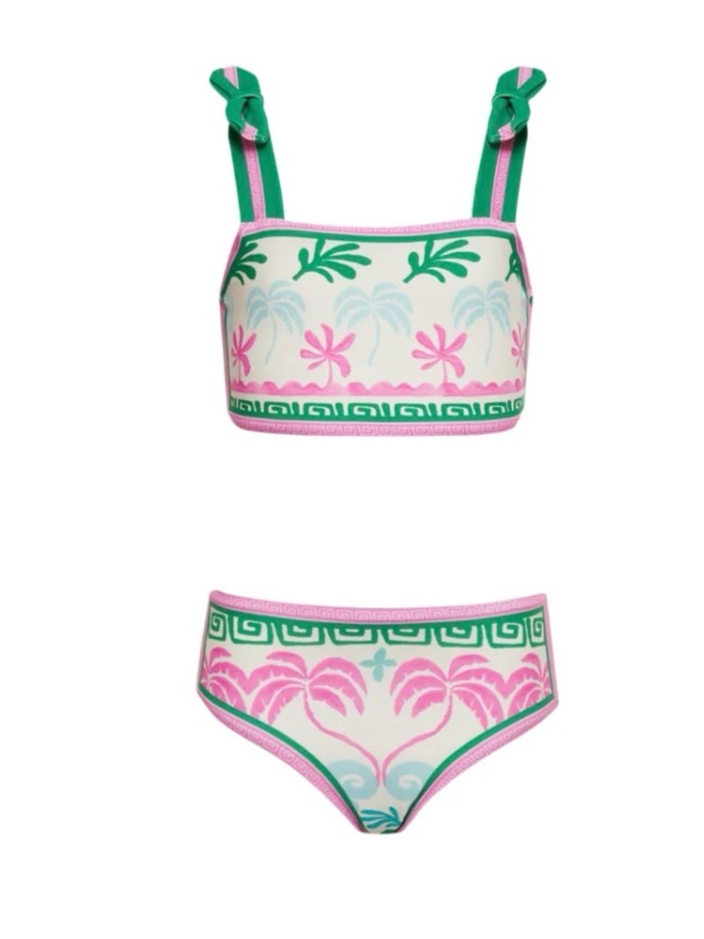 Beach Riot Pink, Green & Cream Tropical Knot-Strap Bikini Set